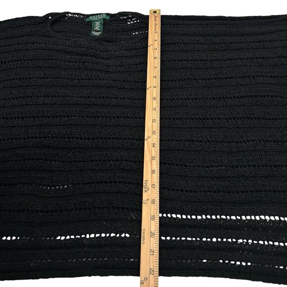 Lauren Ralph Lauren Asymmetrical Black Crochet Knit Tassel Fringe Poncho Shawl - Picture 7 of 10